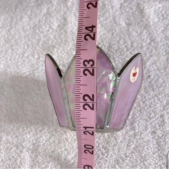 Vintage Handmade Breakthrough Glass Design Pink Stained Glass  Candle Holder - Picture 9 of 10